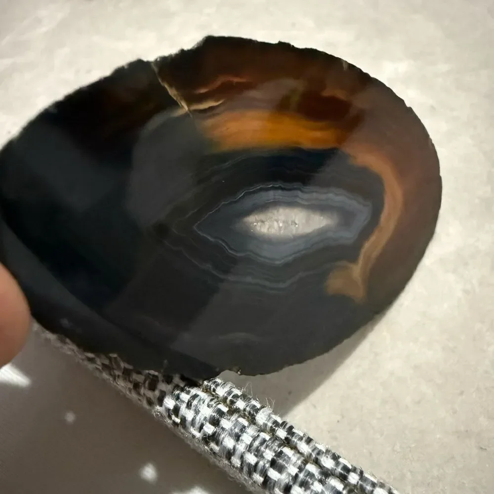 Brown Black Polished Agate Slice – Natural Crystal Display Stone 4.75”
